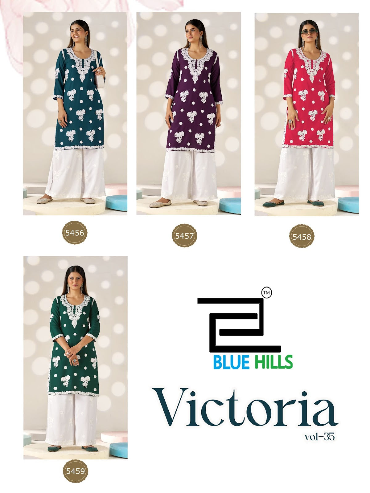 Victoria Vol 35 Blue Hills Rayon 14Kg Kurti Plazzo Set Wholesale Price