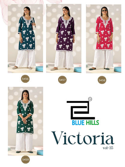 Victoria Vol 35 Blue Hills Rayon 14Kg Kurti Plazzo Set Wholesale Price