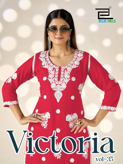 Victoria Vol 35 Blue Hills Rayon 14Kg Kurti Plazzo Set Wholesale Price