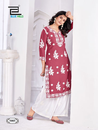 Victoria Vol 5 Blue Hills Rayon 14Kg Kurti Plazzo Set Wholesaler Ahmedabad