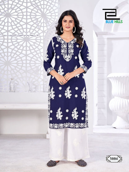 Victoria Vol 5 Blue Hills Rayon 14Kg Kurti Plazzo Set Wholesaler Ahmedabad
