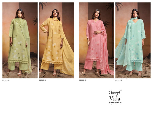 Vida 2586 Ganga Pure Linen Plazzo Style Suits Exporter