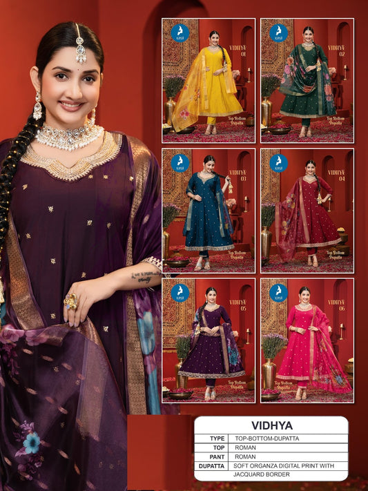 Vidhya Kaya Roman Silk Readymade Anarkali Suits Exporter