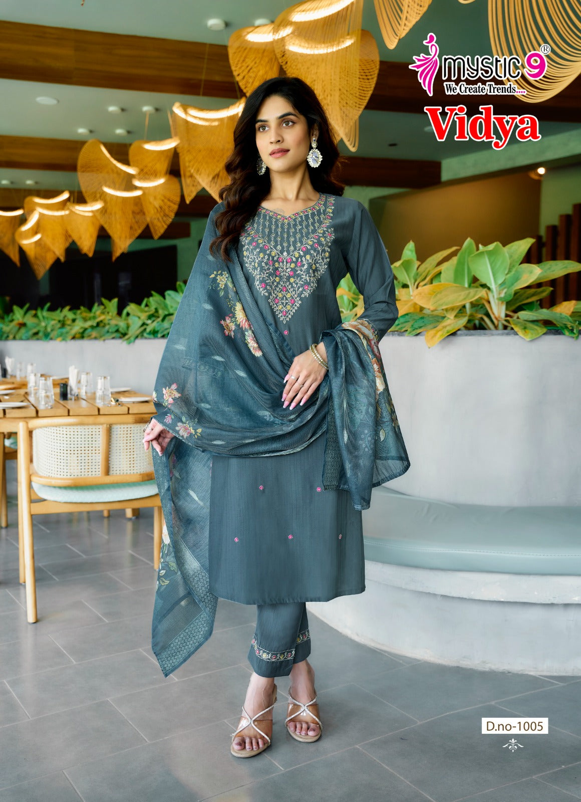 Vidhya Vol 1 Mystic 9 Heavy Vertican Readymade Pant Style Suits Manufacturer Gujarat