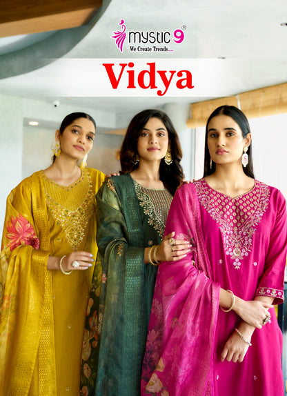 Vidhya Vol 1 Mystic 9 Heavy Vertican Readymade Pant Style Suits Manufacturer Gujarat