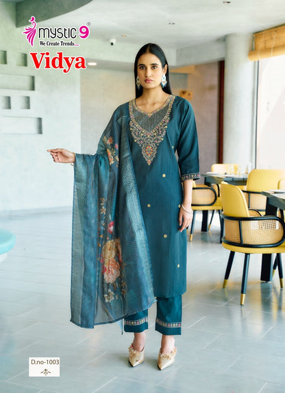 Vidhya Vol 1 Mystic 9 Heavy Vertican Readymade Pant Style Suits Manufacturer Gujarat