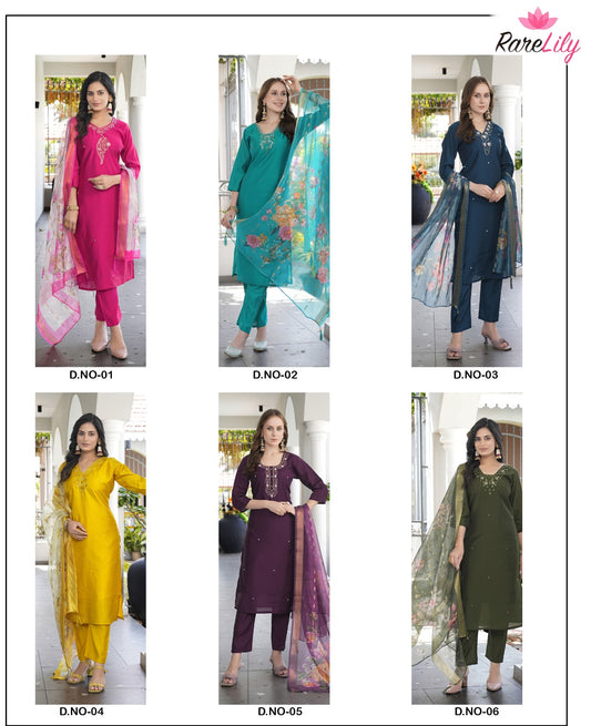 Vidya Vol 1 Rarelily Kt Roman Silk Readymade Pant Style Suits Exporter