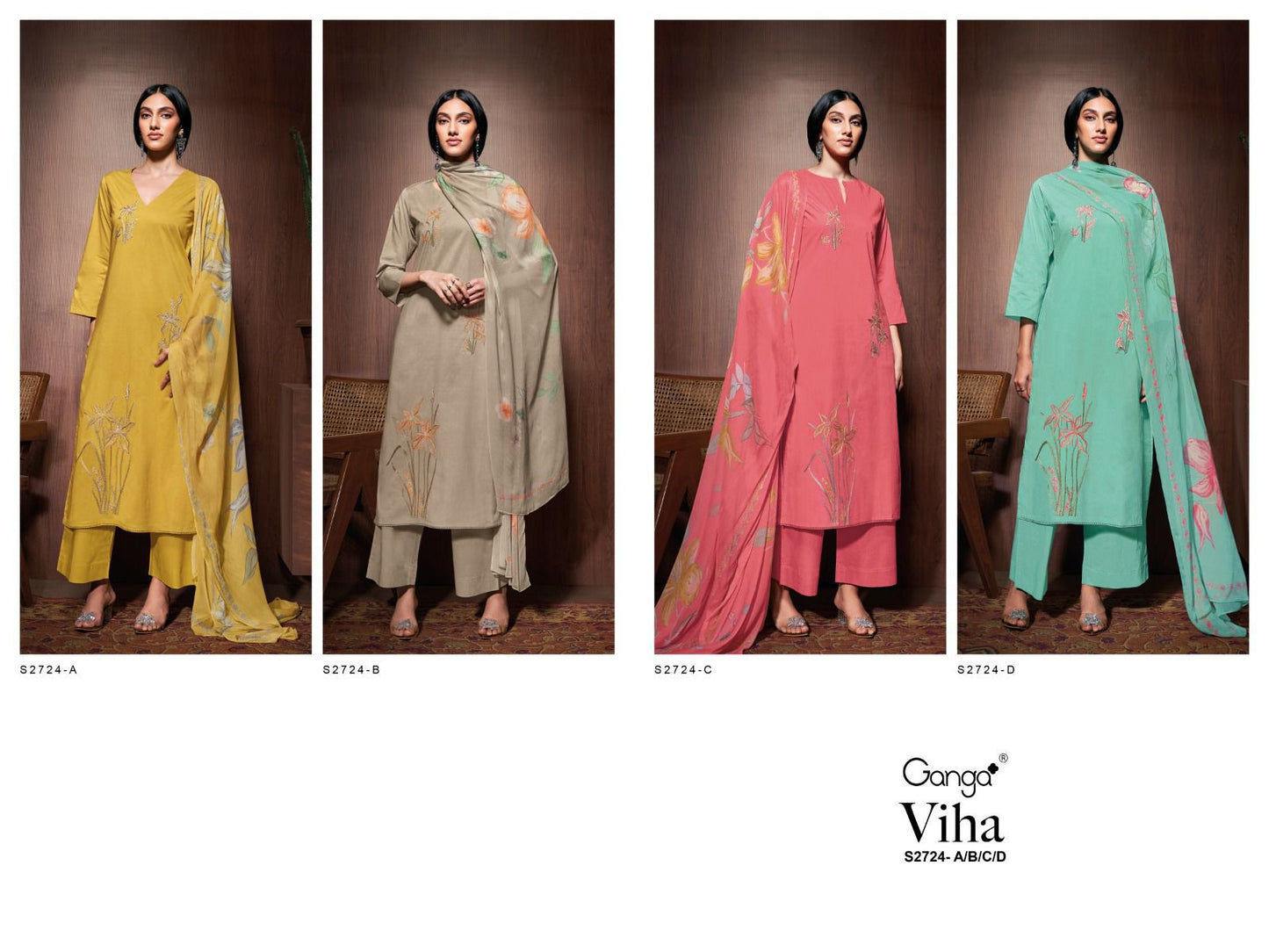 Viha 2724 Ganga Premium Cotton Plazzo Style Suits Wholesale Price
