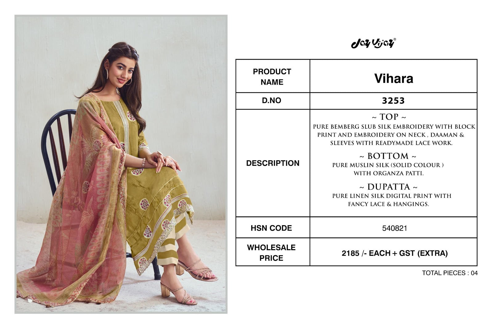 Vihara 3253 Jay Vijay Pure Bemberg Pant Style Suits Supplier Gujarat