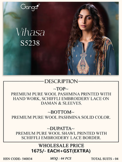 Vihasa S5238 Ganga Wool Pashmina Suits Wholesale Rate