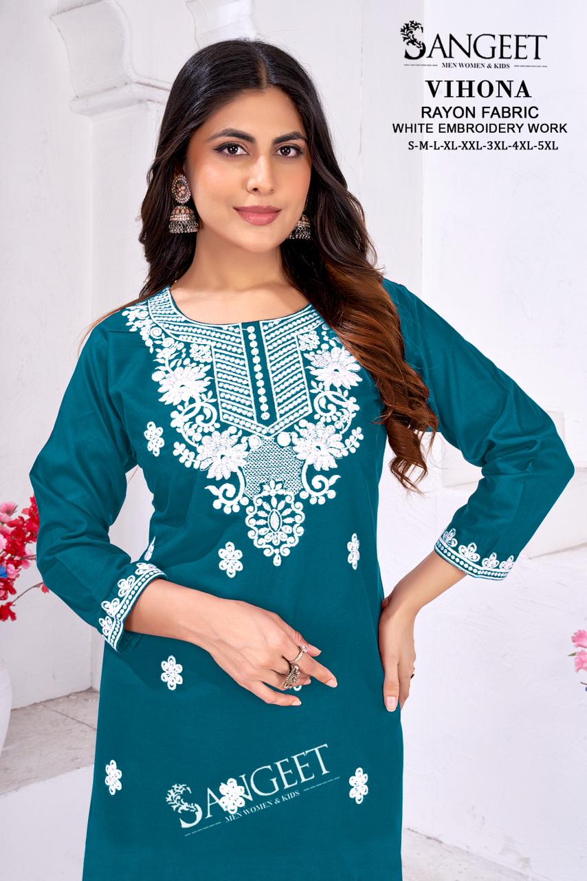 Vihona Sangeet Rayon Short Kurtis Exporter Gujarat