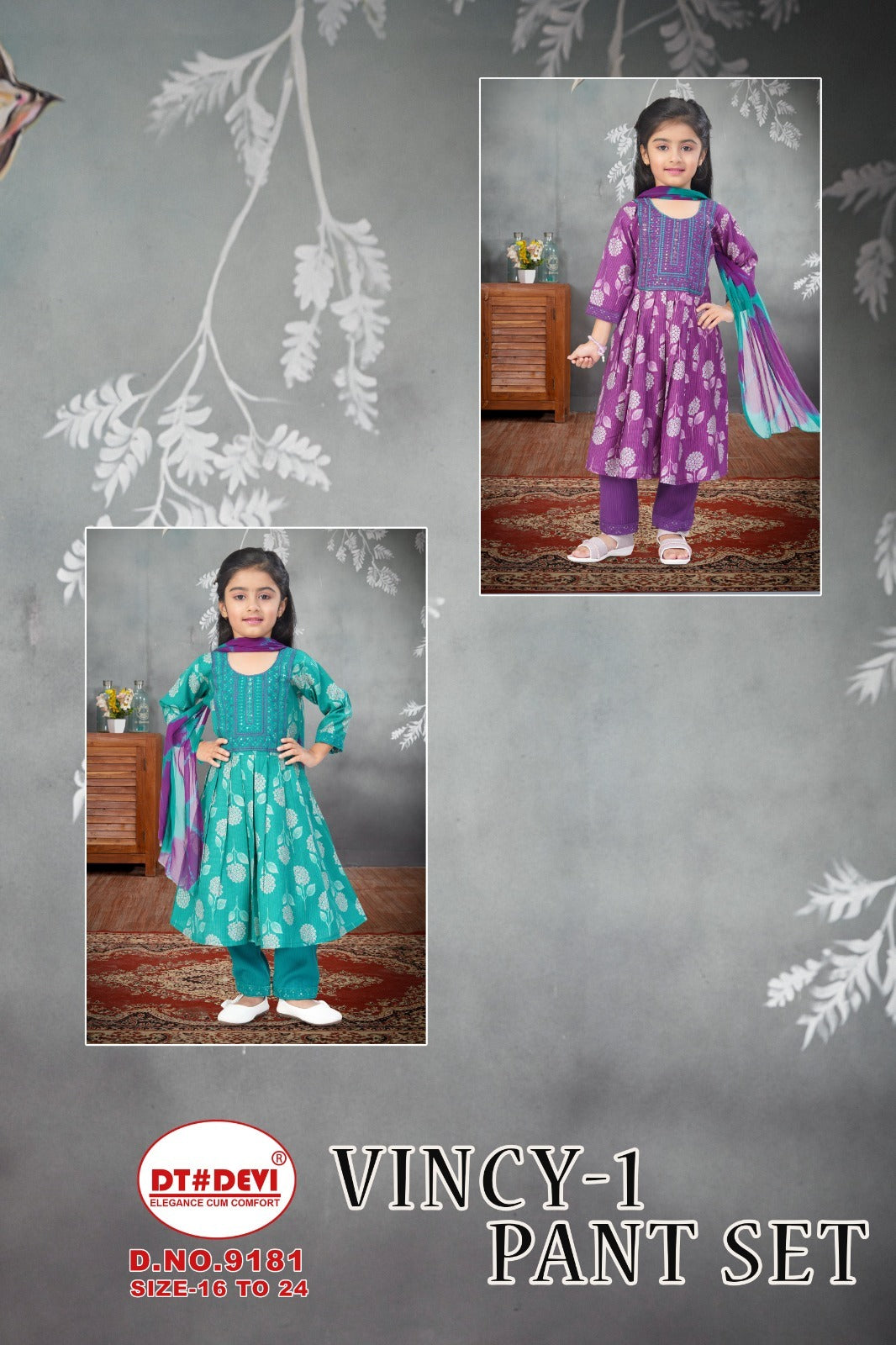 Vincy 1 Dn 9181 Dt Devi Vetican Girls Readymade Pant Suits Manufacturer Gujarat