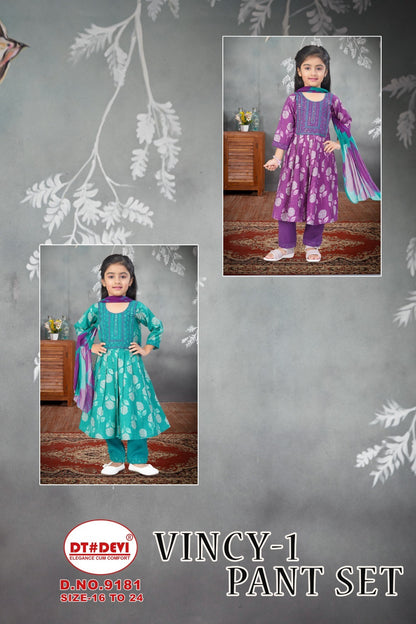 Vincy 1 Dn 9181 Dt Devi Vetican Girls Readymade Pant Suits Manufacturer Gujarat
