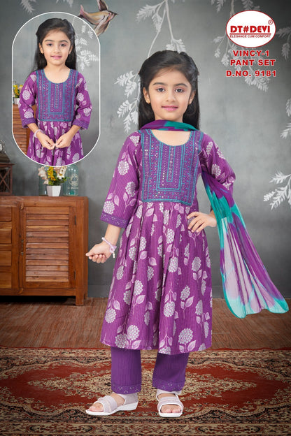 Vincy 1 Dn 9181 Dt Devi Vetican Girls Readymade Pant Suits Manufacturer Gujarat