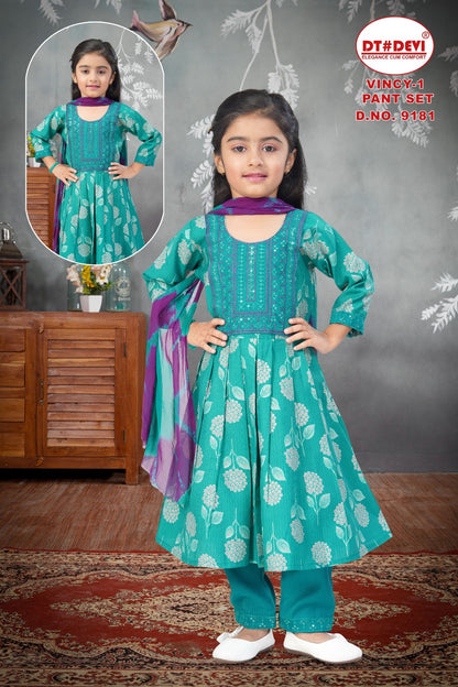 Vincy 1 Dn 9181 Dt Devi Vetican Girls Readymade Pant Suits Manufacturer Gujarat