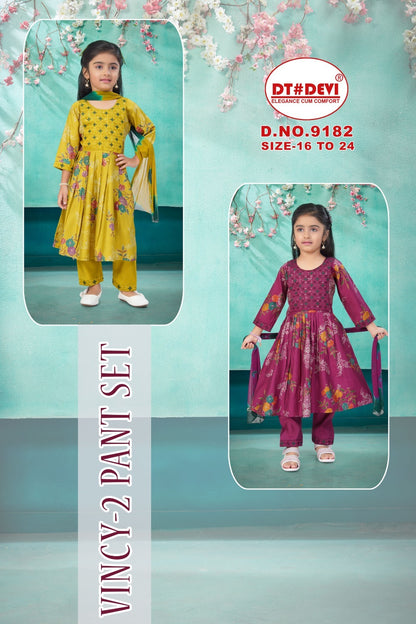 Vincy 2 Dn 9182 Dt Devi Vetican Girls Readymade Pant Suits Exporter Gujarat
