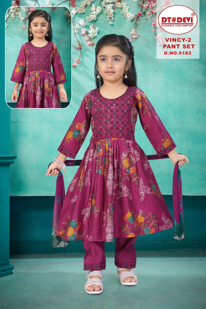Vincy 2 Dn 9182 Dt Devi Vetican Girls Readymade Pant Suits Exporter Gujarat