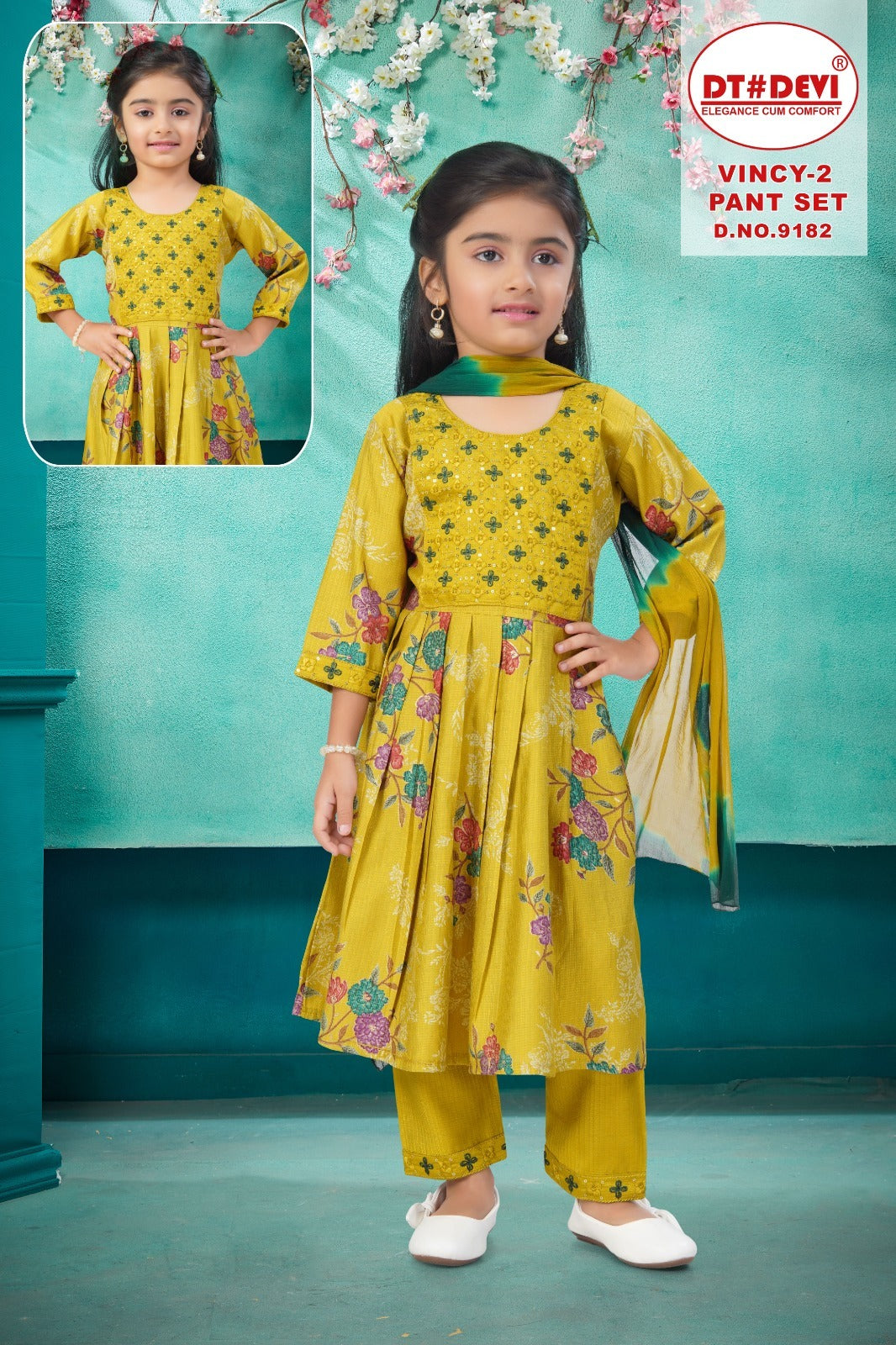 Vincy 2 Dn 9182 Dt Devi Vetican Girls Readymade Pant Suits Exporter Gujarat