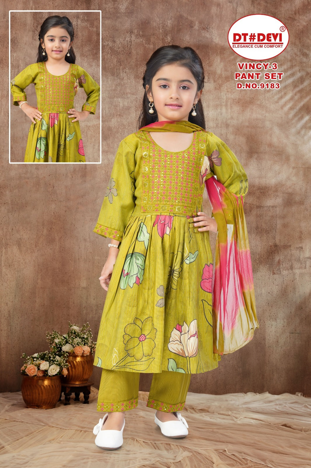 Vincy 3 Dn 9183 Dt Devi Vetican Girls Readymade Pant Suits Manufacturer Gujarat