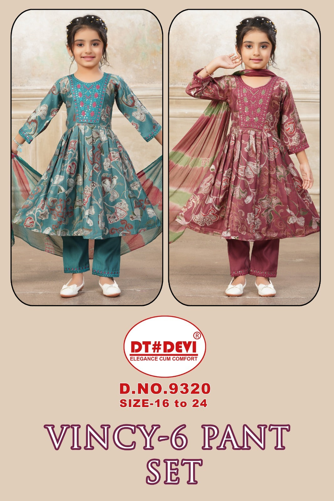 Vincy 6 Dn 9320 Dt Devi Berlin Girls Readymade Pant Suits Wholesaler