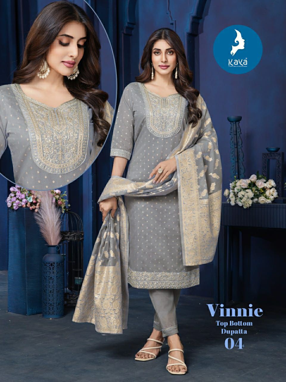 Vinnie Kaya Chanderi Readymade Pant Style Suits Wholesale Rate