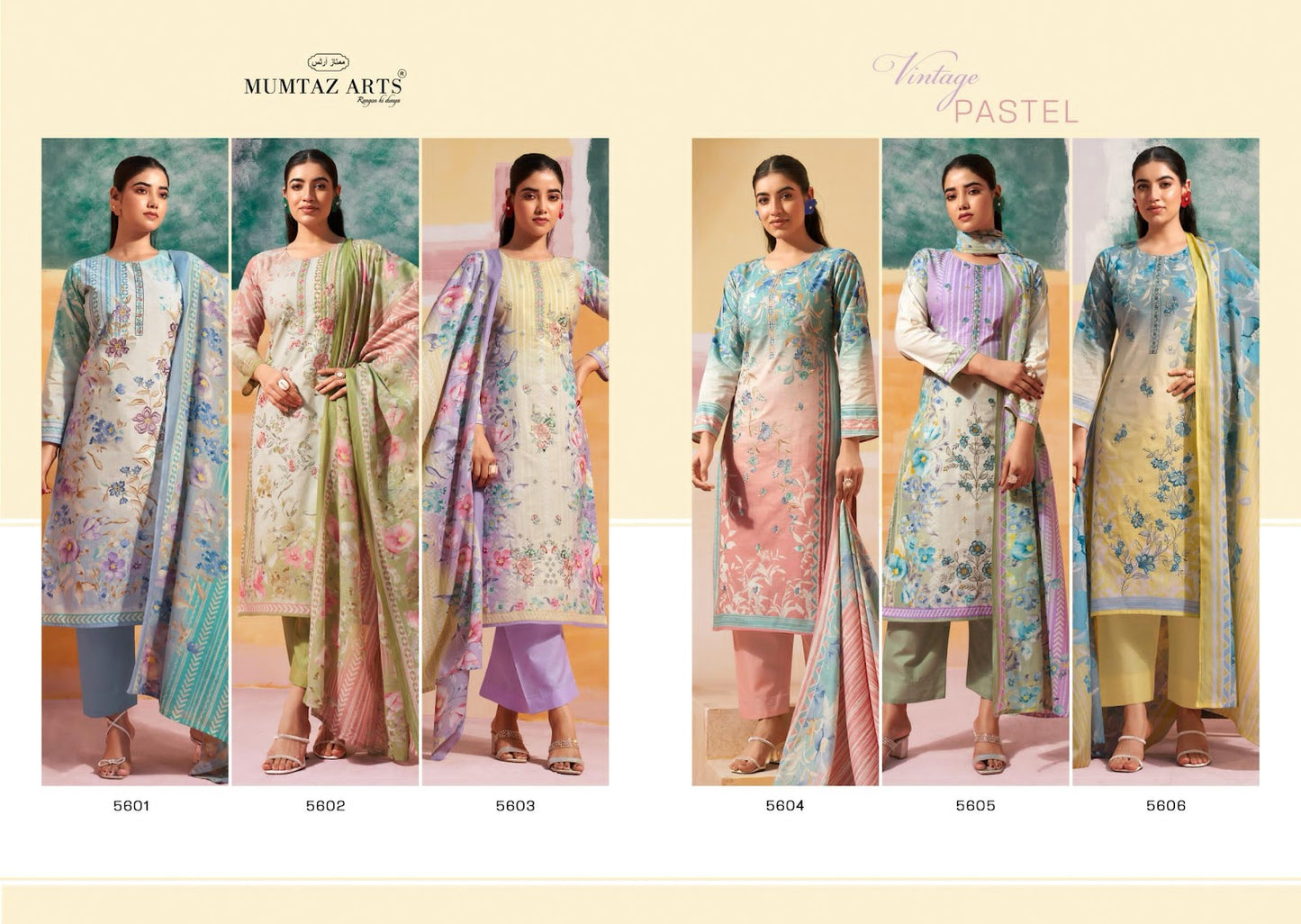 Vintage Pastel Mumtaz Arts Cambric Pant Style Suits Wholesale Price