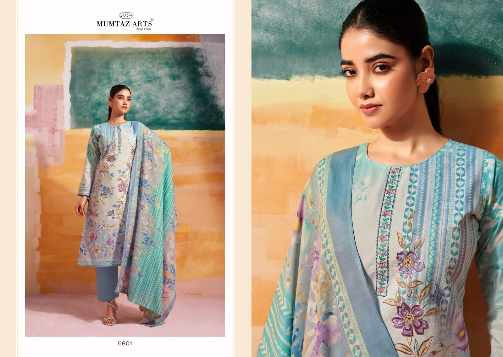 Vintage Pastel Mumtaz Arts Cambric Pant Style Suits Wholesale Price