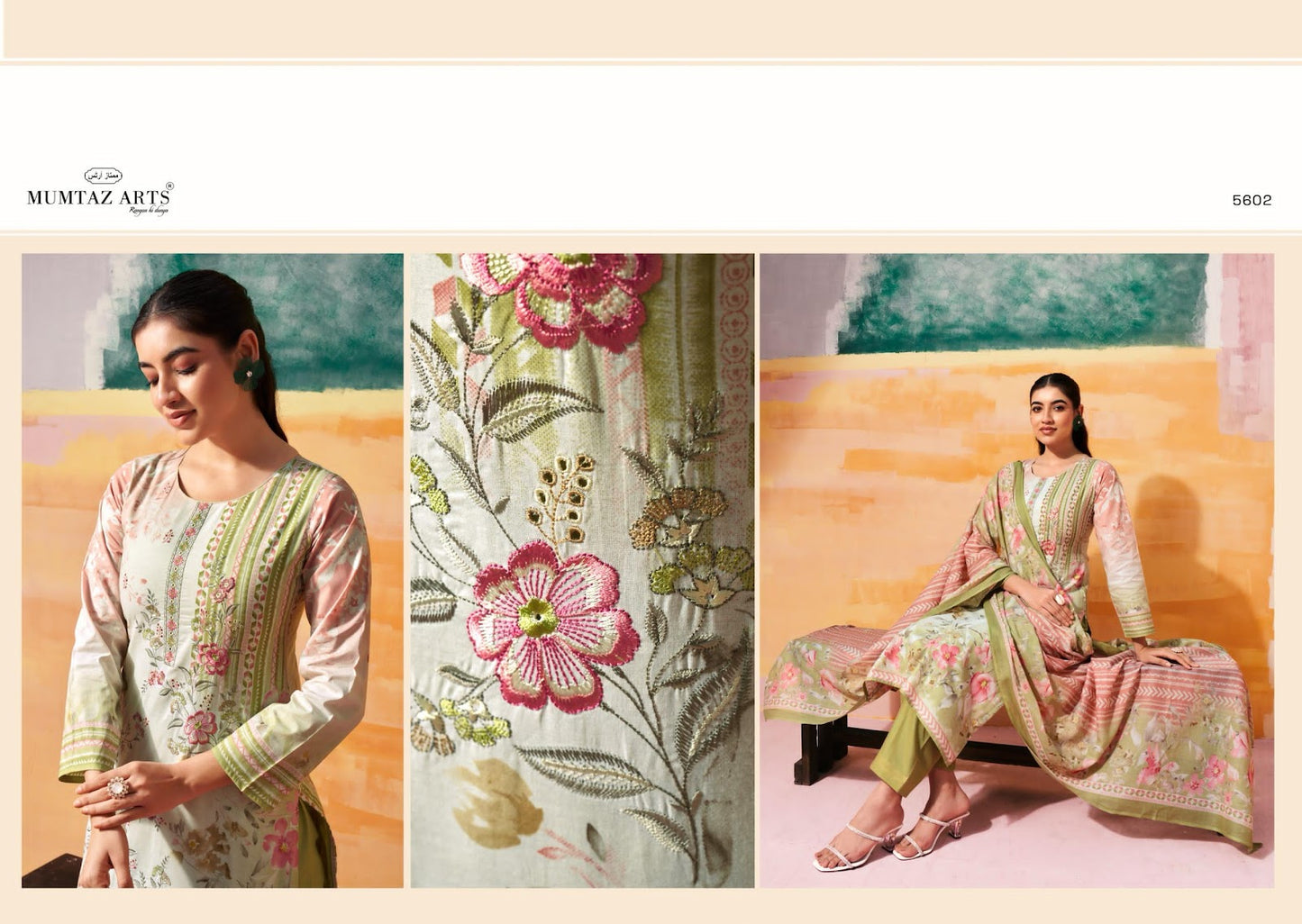 Vintage Pastel Mumtaz Arts Cambric Pant Style Suits Wholesale Price