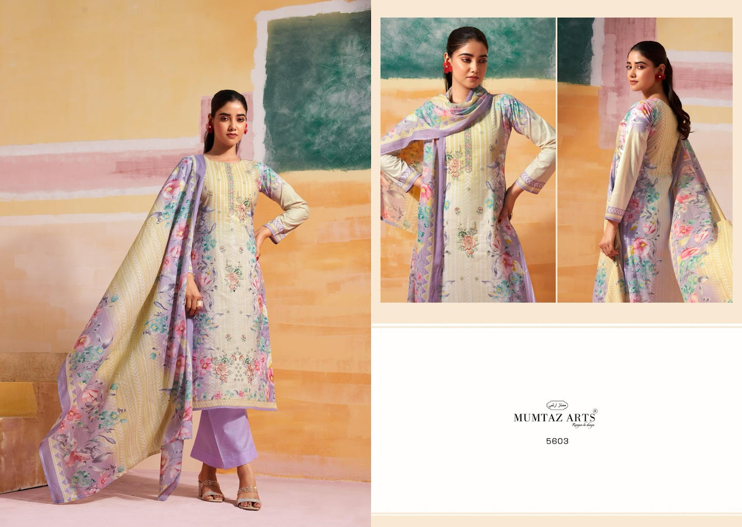 Vintage Pastel Mumtaz Arts Cambric Pant Style Suits Wholesale Price