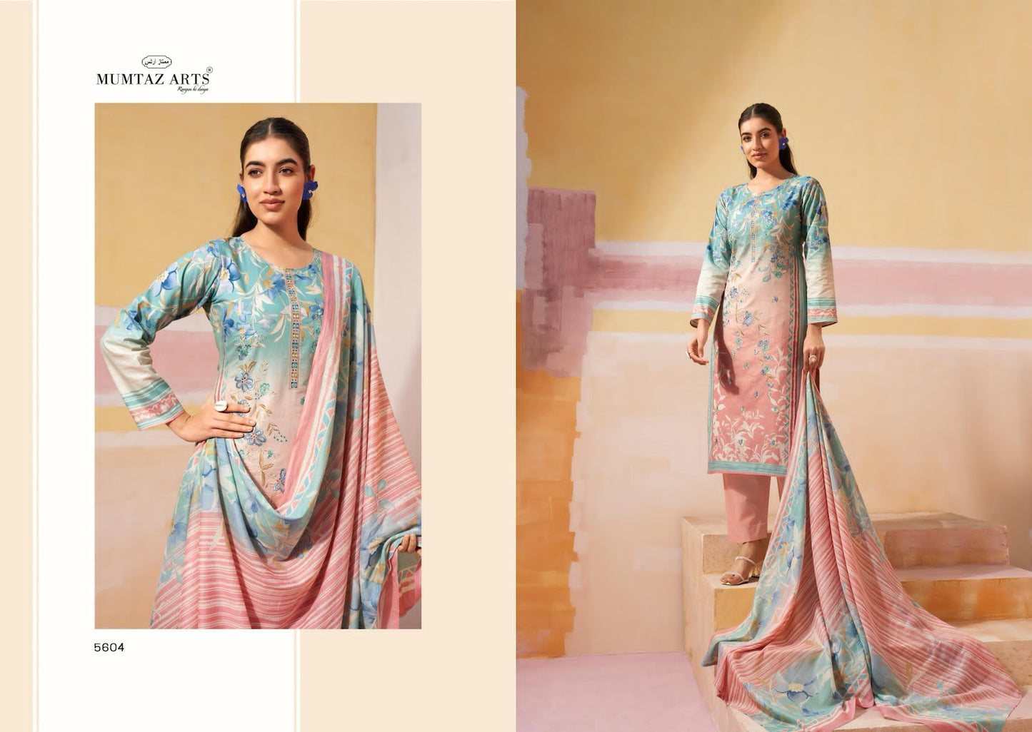 Vintage Pastel Mumtaz Arts Cambric Pant Style Suits Wholesale Price