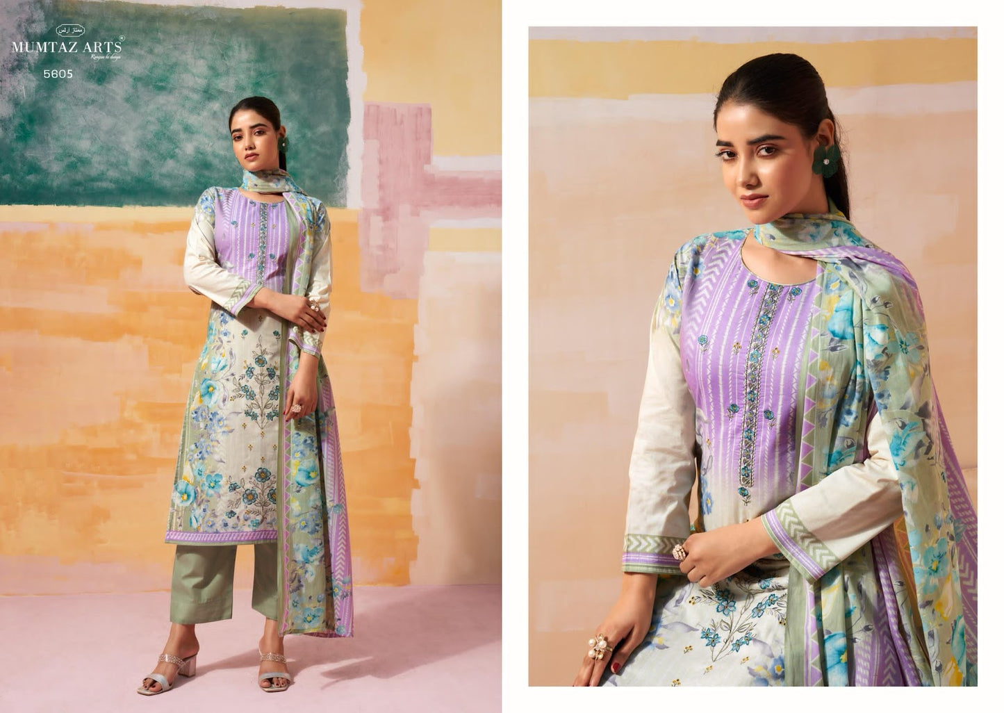 Vintage Pastel Mumtaz Arts Cambric Pant Style Suits Wholesale Price