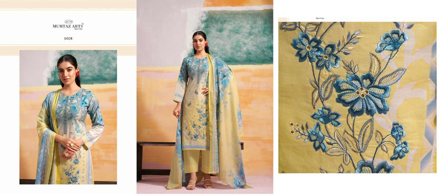Vintage Pastel Mumtaz Arts Cambric Pant Style Suits Wholesale Price
