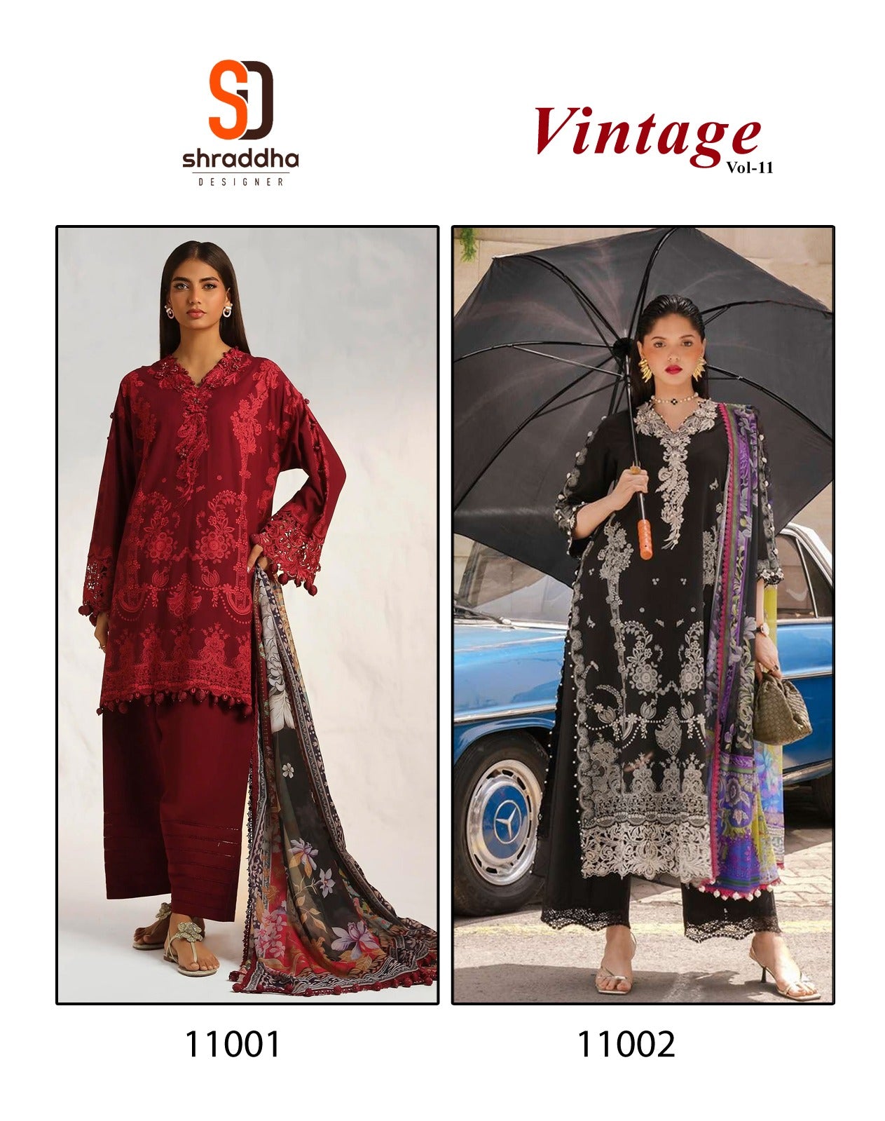 Vintage Vol 11( 11001-11002) Shraddha Designer Lawn Cotton Pakistani Patch Work Suits Manufacturer Ahmedabad