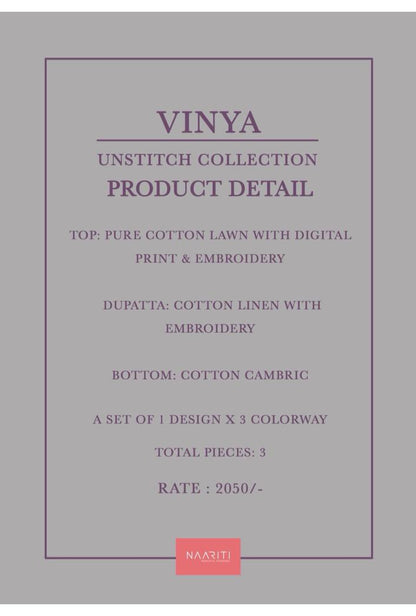 Vinya Naariti Lawn Cotton Pakistani Salwar Suits Wholesale Price