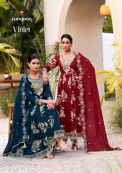 Violet Rangoon Cotton Cambric Readymade Suits Wholesaler India