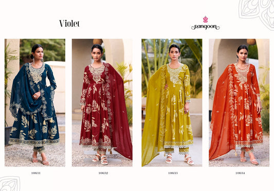 Violet Rangoon Cotton Cambric Readymade Suits Wholesaler India