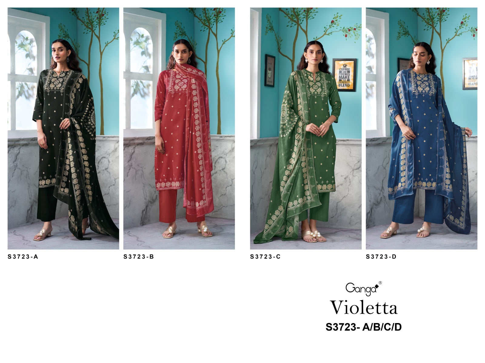 Violetta 3723 Ganga Premium Cotton Pant Style Suits Exporter Ahmedabad