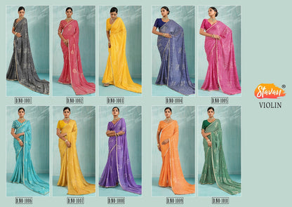 Violin Stavan Chiffon Sarees Exporter