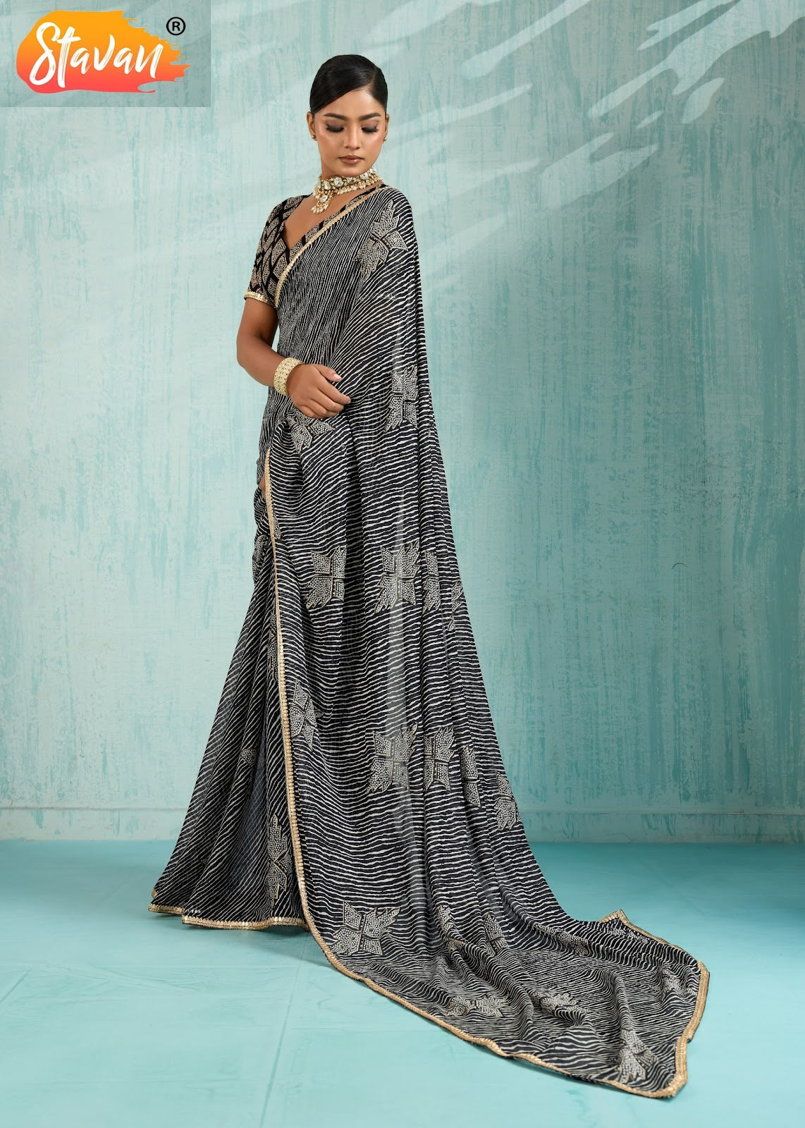 Violin Stavan Chiffon Sarees Exporter