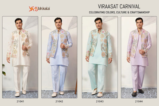Viraasat Carnival With Koti Shubhkala Satin Silk Mens Kurta Pajama Manufacturer India