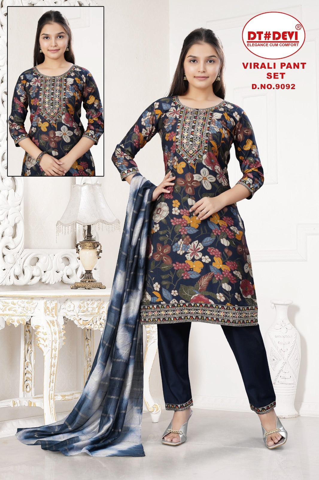 Virali Dn 9092 Dt Devi Vetican Girls Readymade Pant Suits Exporter