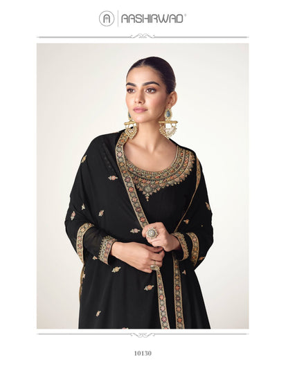 Virasat Aashirwad Creation Georgette Gown Dupatta Set Wholesale Rate