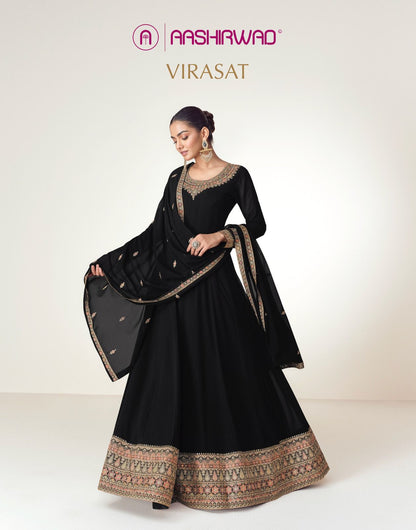 Virasat Aashirwad Creation Georgette Gown Dupatta Set Wholesale Rate