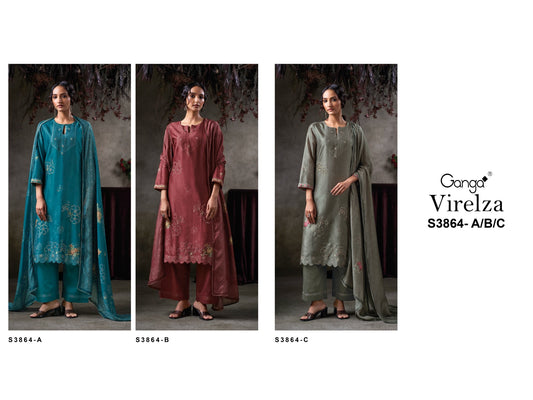 Virelza 3864 Ganga Premium Bemberg Plazzo Style Suits Exporter Gujarat