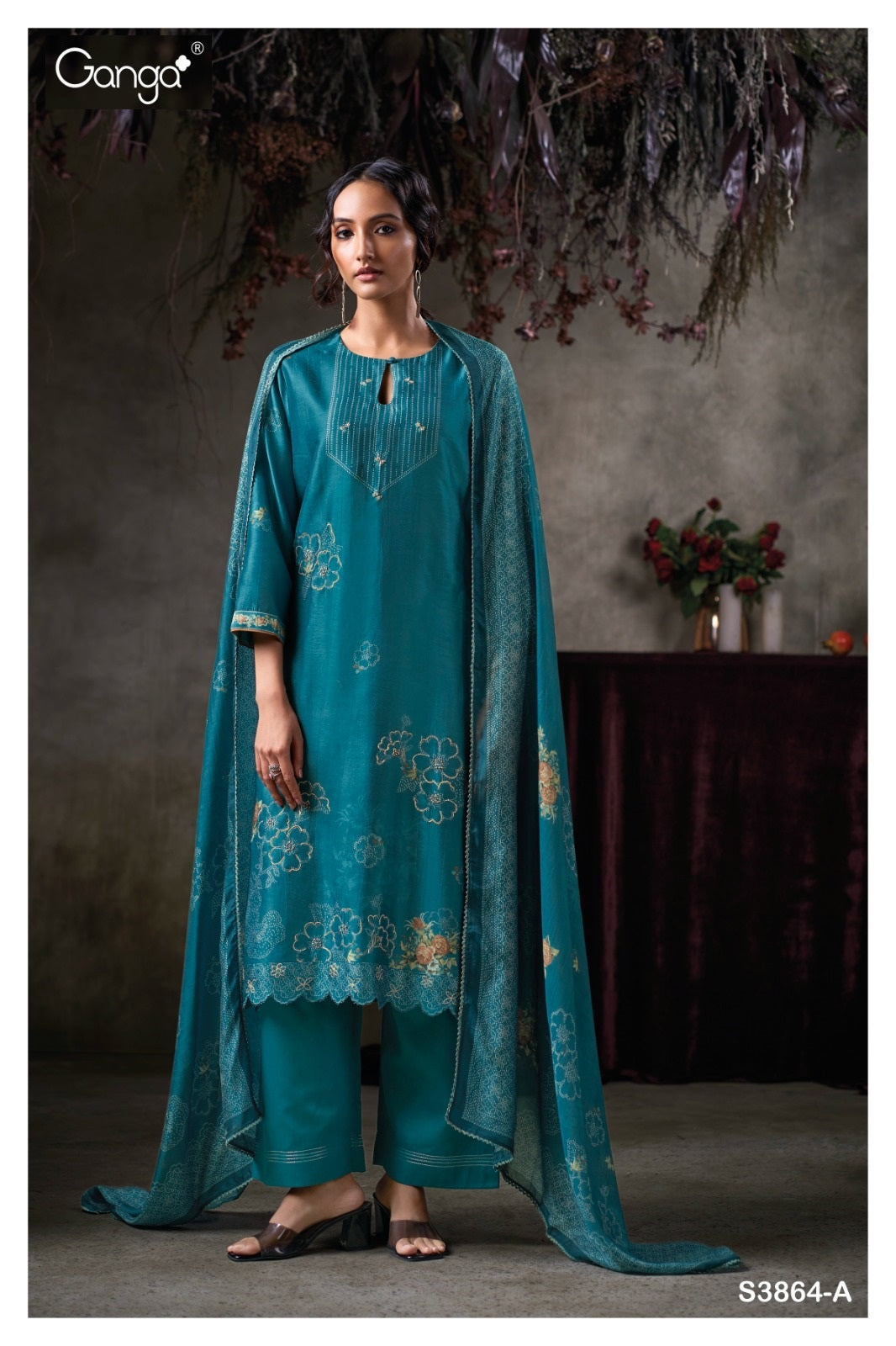 Virelza 3864 Ganga Premium Bemberg Plazzo Style Suits Exporter Gujarat