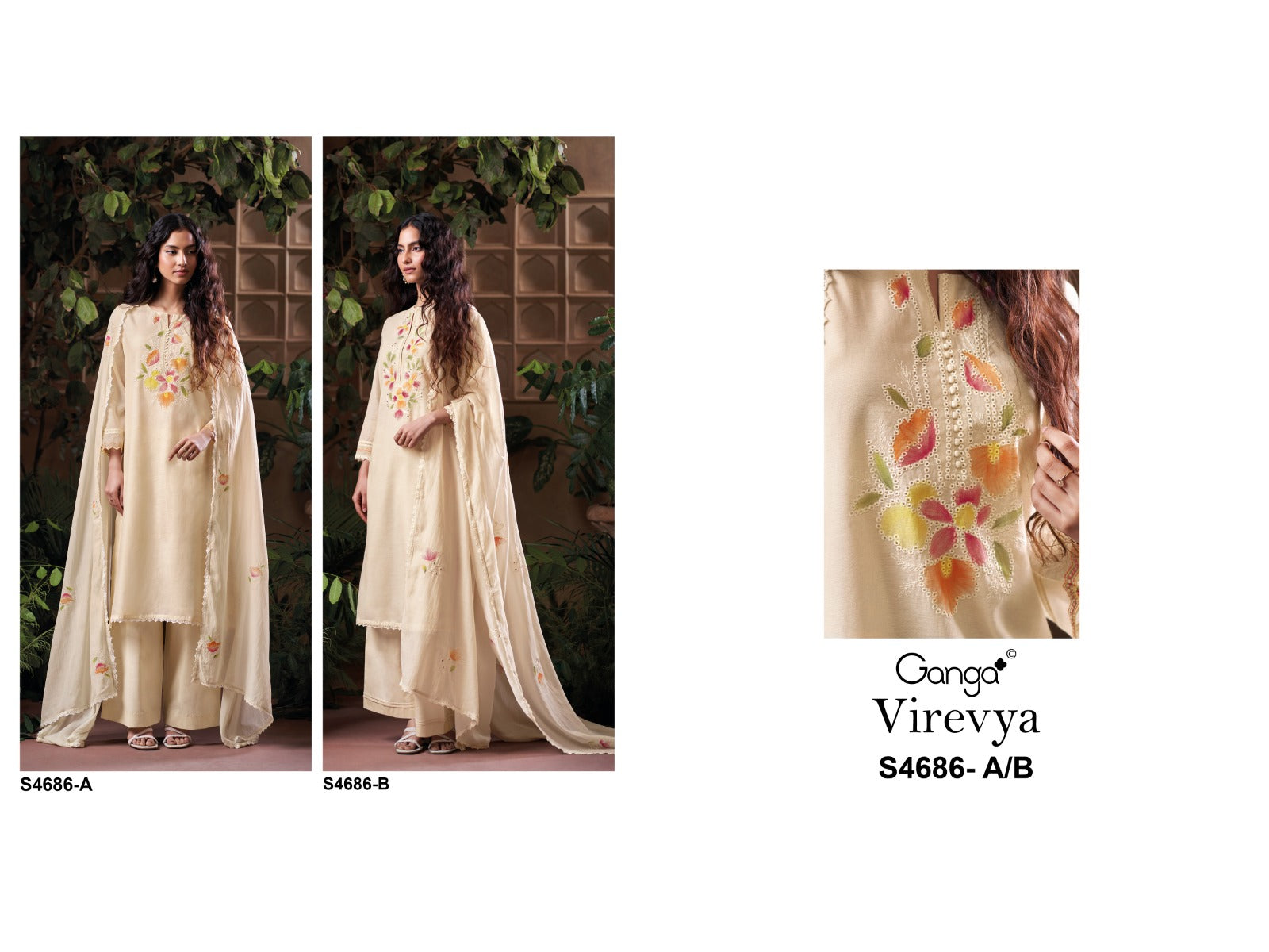 Virevya S4686 Ganga Mul Chanderi Plazzo Style Suits Exporter India