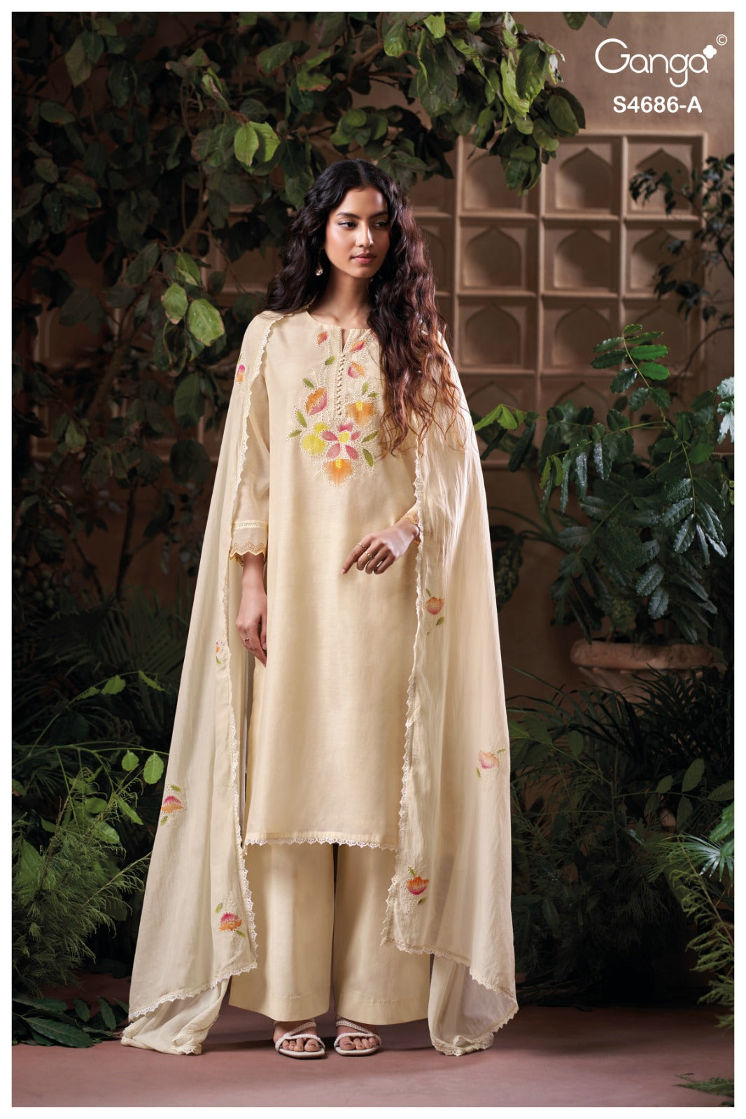 Virevya S4686 Ganga Mul Chanderi Plazzo Style Suits Exporter India