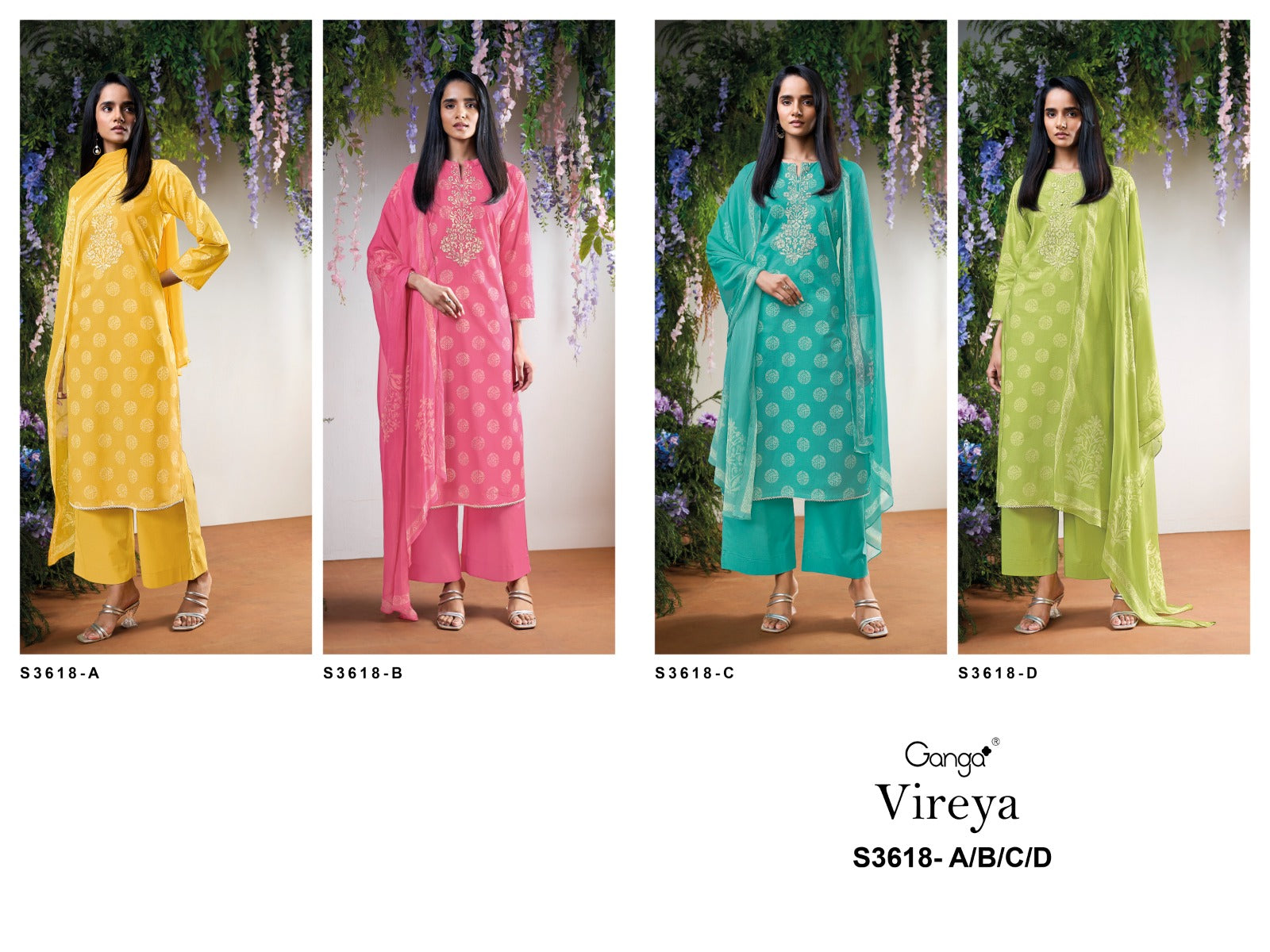 Vireya 3618 Ganga Premium Cotton Plazzo Style Suits Wholesale Rate