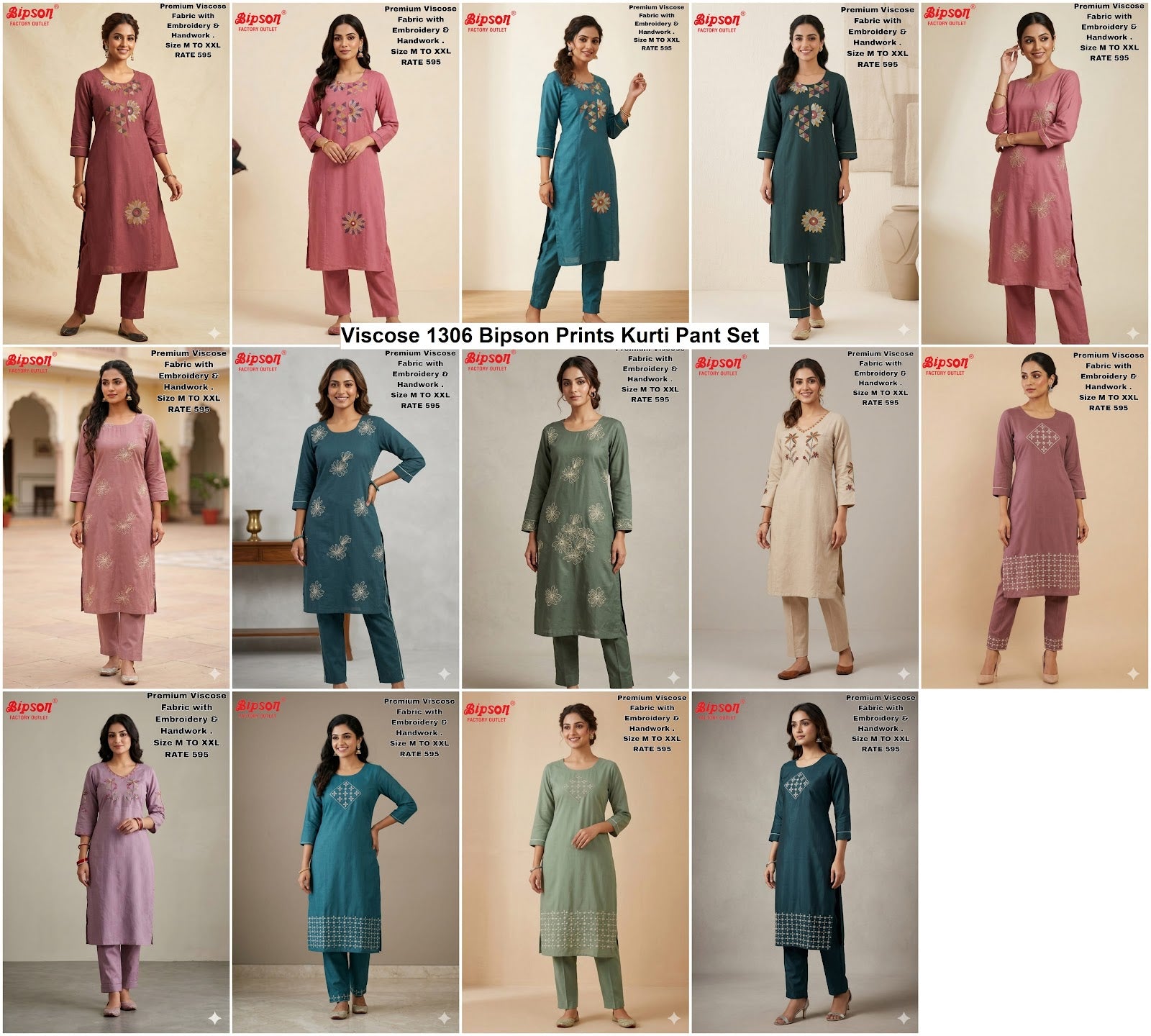 Viscose 1306 Bipson Prints Kurti Pant Set Wholesaler