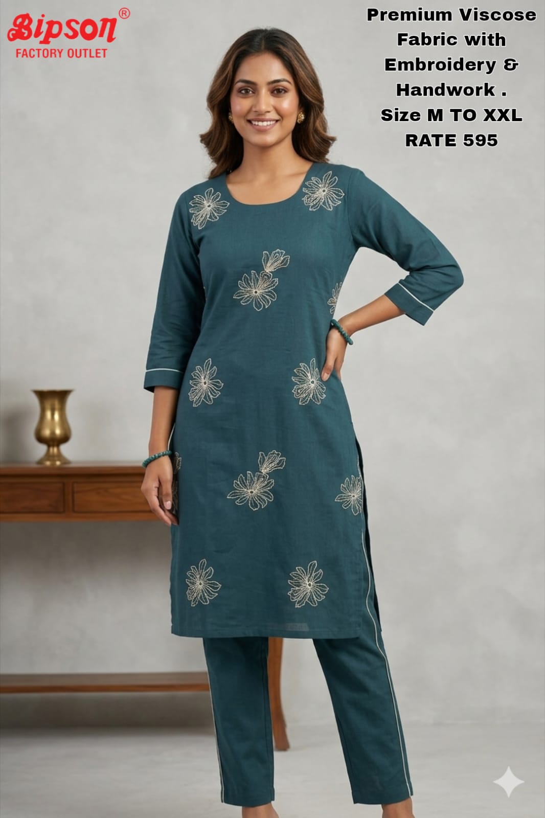 Viscose 1306 Bipson Prints Kurti Pant Set Wholesaler